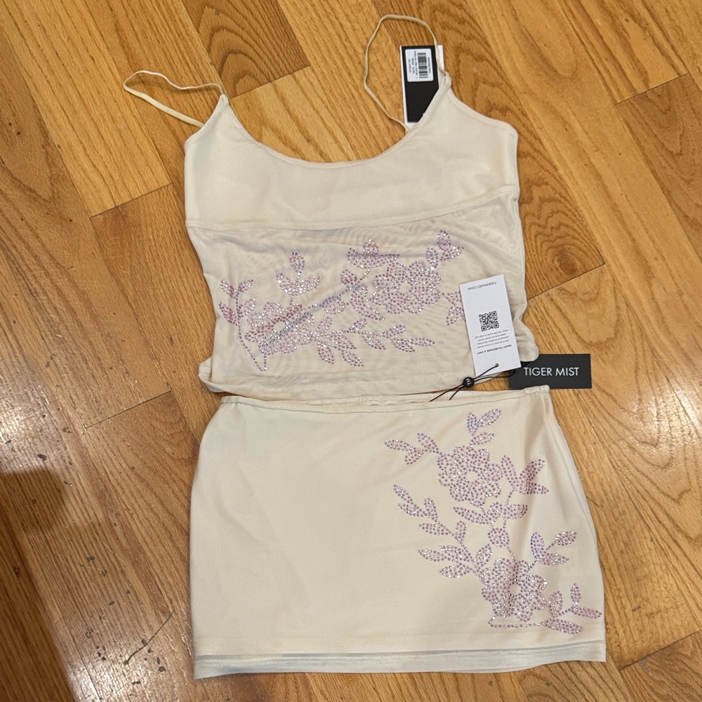 Tiger Mist Cream Dress with Pink Floral Design